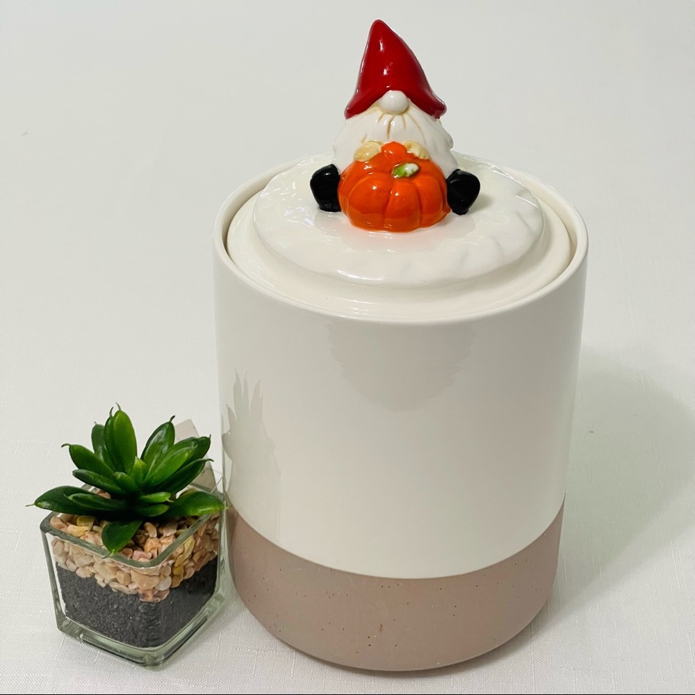 GNOME with pumpkin 2 tone earth cream tan ARLINGTON kitchen canister STORAGE NEW - Picture 6 of 8